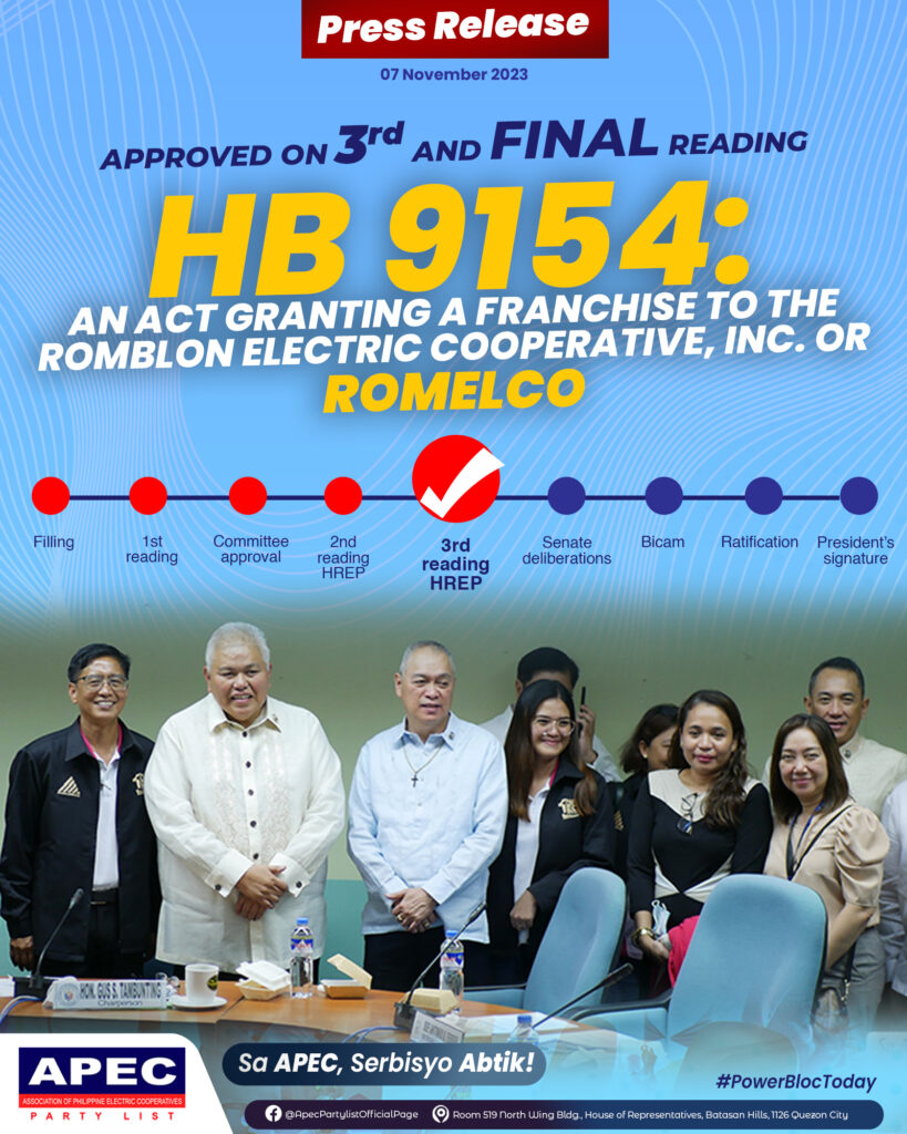 APPROVED ON 3RD AND FINAL READING  HBI91547  AN ACT GRANTING A FRANCHISE TO THE  ROMBLON ELECTRIC COOPERATIVE, INC. OR ROMELCO